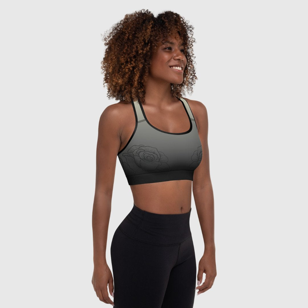 Rose Print Padded Sports Bra
