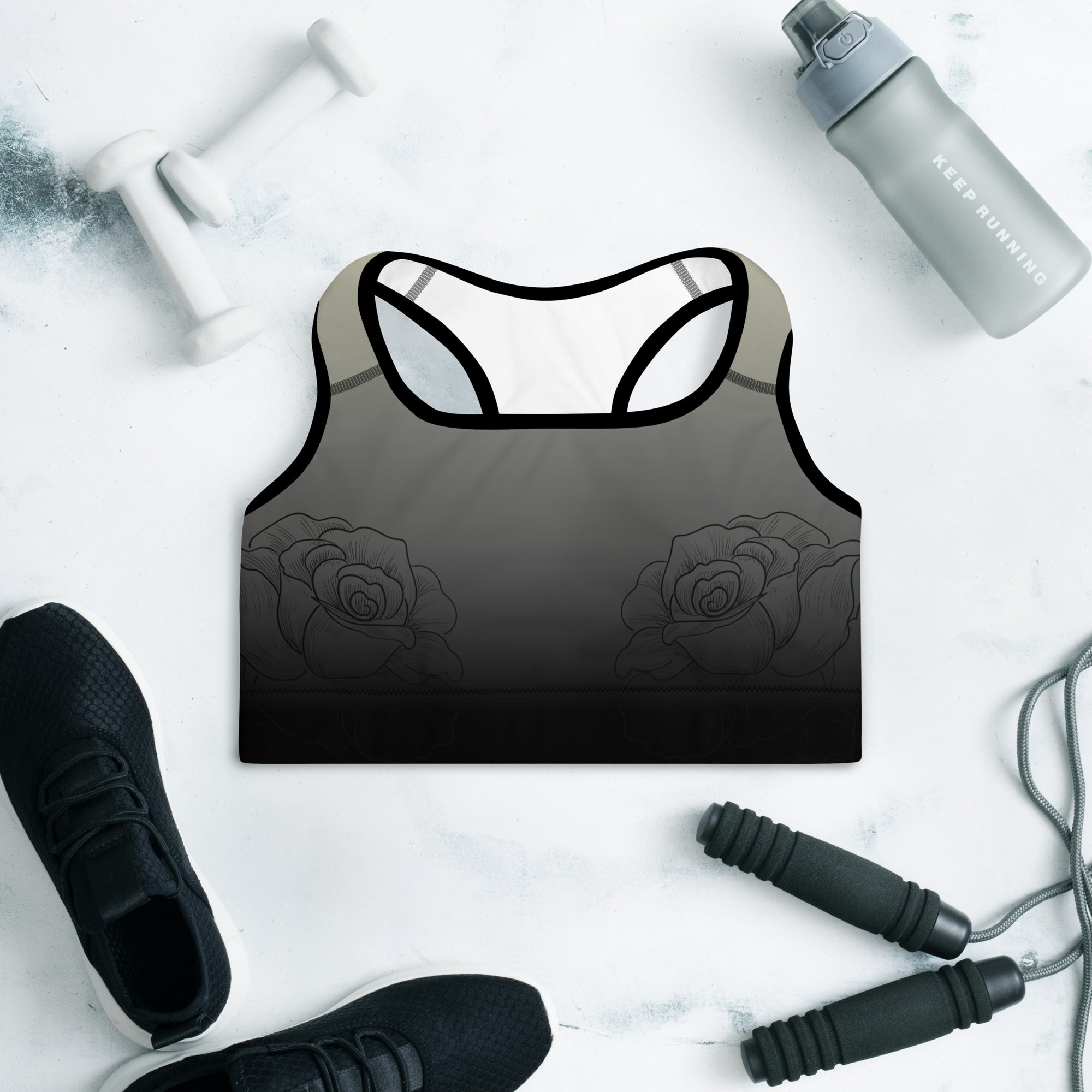 Rose Print Padded Sports Bra