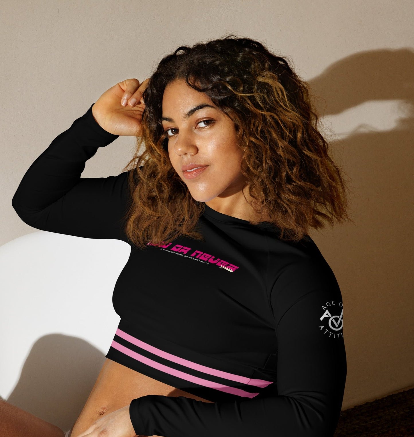 Now Or Never Pink Long-sleeve crop top